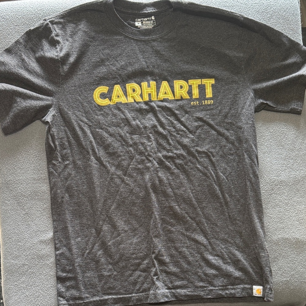 Carhartt Men's Charcoal Tee with Yellow Logo